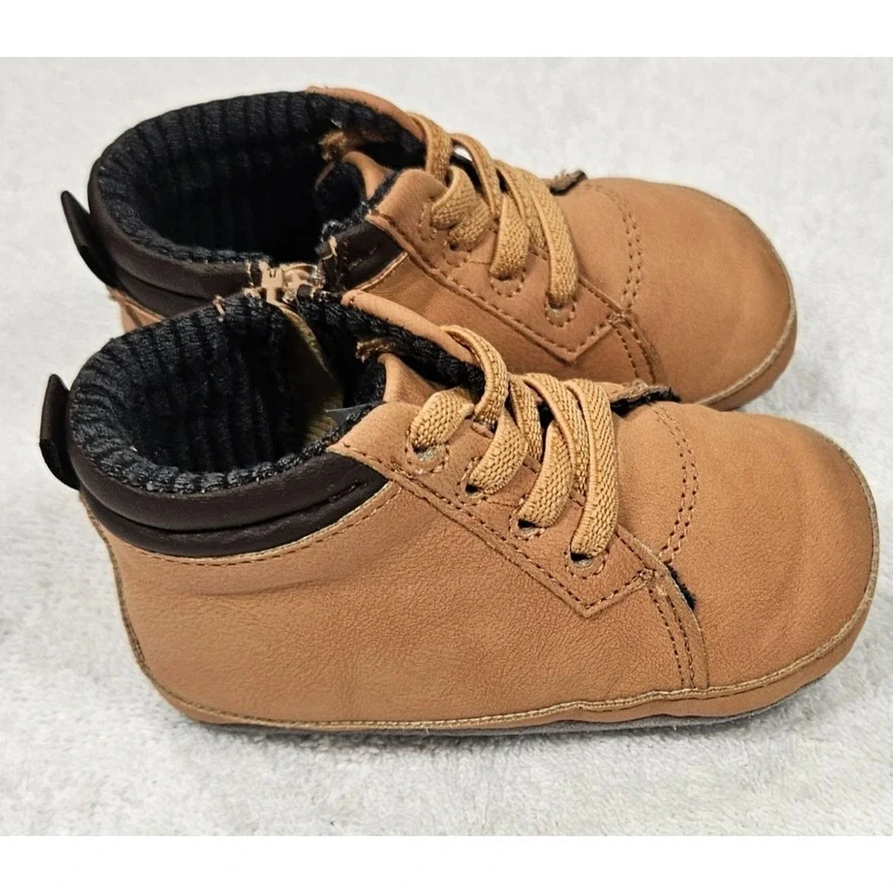 UGG Baby Brown Faux Leather Lace-Up Booties Side Zip Shoes 6-12 Months